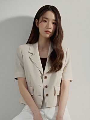 [COUTURE]스티치 크롭 반팔 자켓_2colors