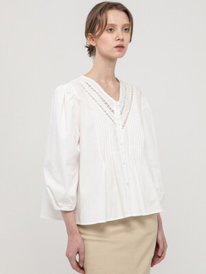 V-neck cotton blouse _ White