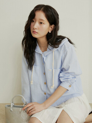 Seersucker stripe vintage hood shirts - blue