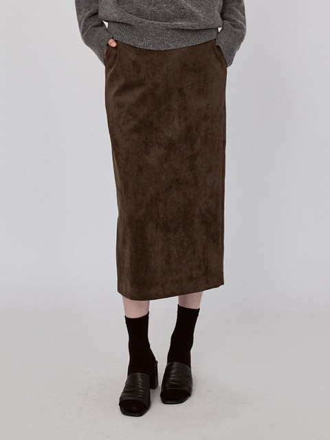 르세지엠 Basic Suede Long Skirt - KhakiBrown