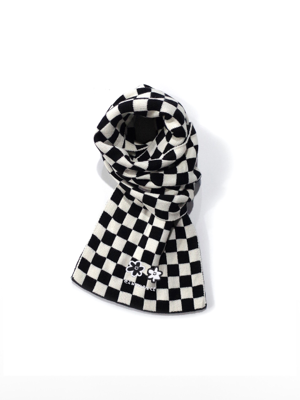 CHECKERBOARD DAISY KNIT MUFFLER (BLACK)