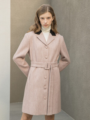 Herringbone Single Jacket Belt Dress Pink