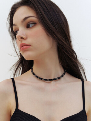 black silver leather chain choker