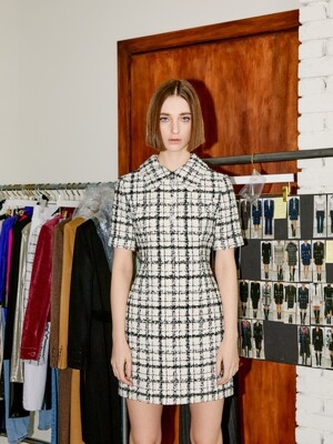 Detatchable Collar Dress [Black Check]