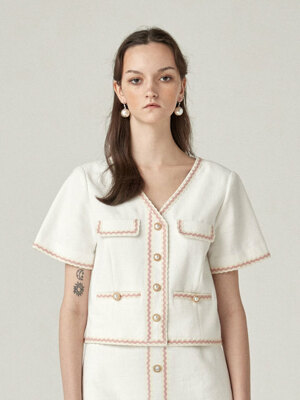 V-NECK SHORT SLEEVE JACKET - IVORY