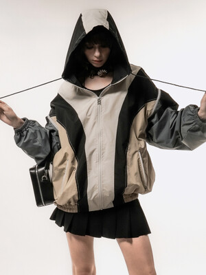 Multi-Zippered Oversize Hooded Track Jacket[Black(UNISEX)]_UTO-SS02