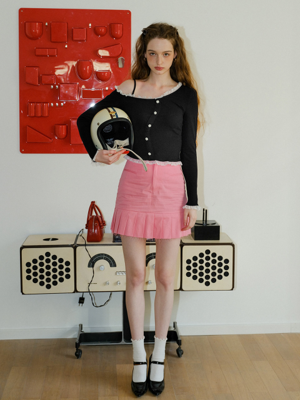 Cest_Slim fit pleated skirt_Pink