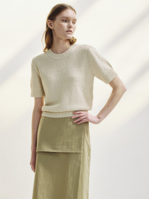 니트 - 노니에르 (NONNIERE) -  Tape yarn knit top (oatmeal)