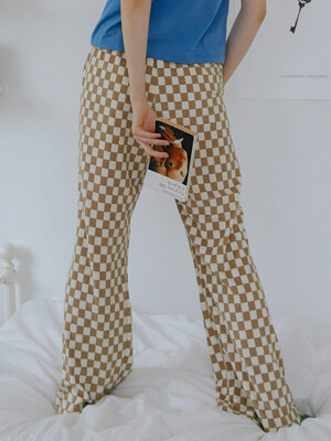 Terry checkerboard banding pants (brown)