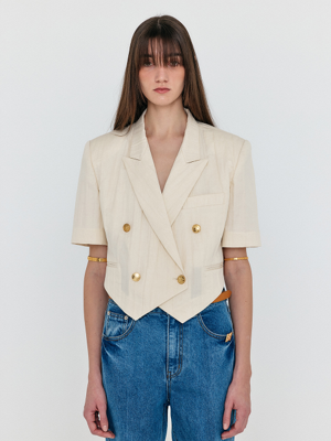 WIVON Double-Breasted Short Blazer - Ivory