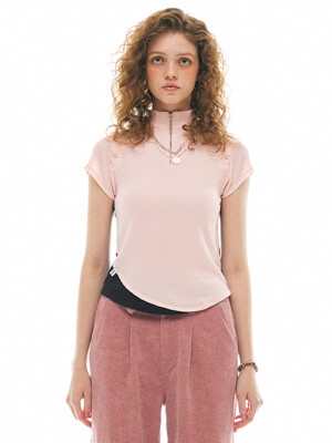 NEILA CUT OUT CONTRAST HALF ZIP-UP_PINK/PURPLE