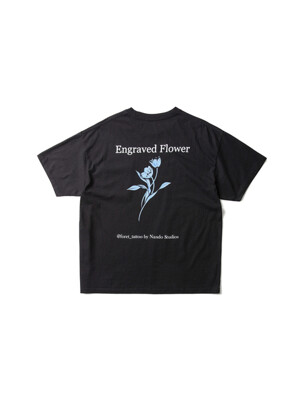 ENGRAVED FLOWERS HALF SLEEVES T SHIRTS Black