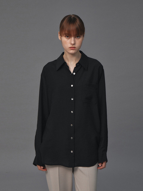 셔츠 - 레미 (Lemme) - SILKY BASIC SHIRT (BLACK)