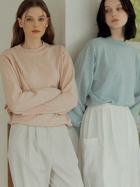 니트 - 드헤베 (DEHEVE) - Basic Round Wool Cashmere Knit [14color]