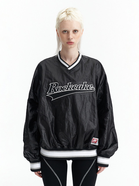 티셔츠 - 락케이크 (ROCKCAKE) - Nylon V-neck Sweatshirt - Black
