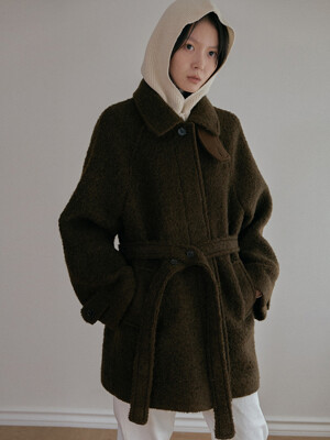 Boucle belted coat - Brown