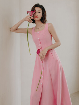 LS fitted torso long dress_pink