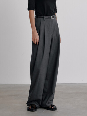 Two Tuck Wool Trousers, Gray