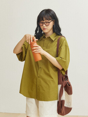 RELAXED COTTON HALF SHIRT OLIVE