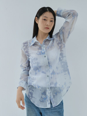 Sheer print over shirts -Blue