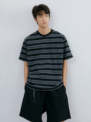 Washed stripe 1/2 T-shirt (black stripe)