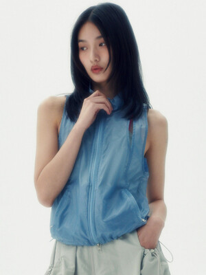 INCISION SLEEVELESS ZIP UP VEST [BLUE]