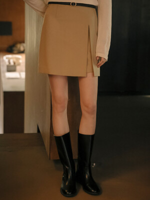 Gold belt wrap skirt_Beige