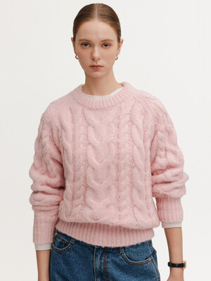 그레이디스 케이블 울 니트_핑크 / GLADYS CABLE WOOL KNIT_PINK