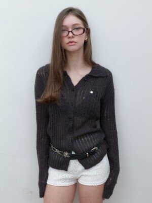 Net Button Up Knit Cardigan 차콜