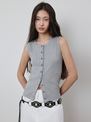 Cotton Ribbed Button Open Sleeveless