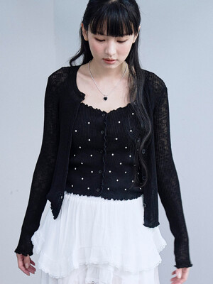Dot Pattern Top Cardigan Set (6colors)