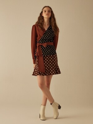 mgmg dot ruffle skirt_brown