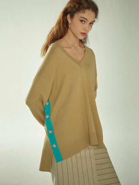 니트 - 클루드클레어 (Clue De Clare) - two-tone sweater Beige