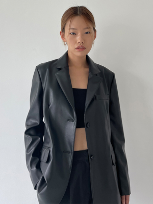 BASIC TWO BUTTONS LEATHER JACKET BLACK