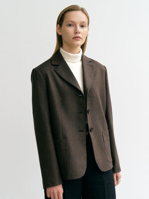 6A Wool tweed checked single jacket (Brown)