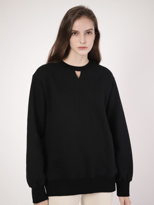 Neck Pointed Sweat Shirt Black