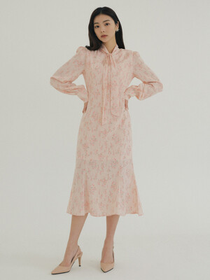 KACK RIBBON FLOWER PATTERN LONG OPS PEACH