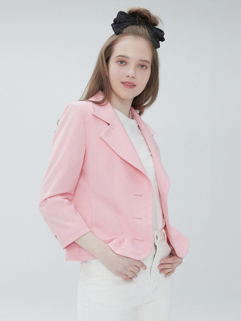 무디디]One button short check jacket 003 Black
