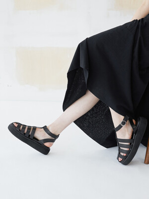 Ares Caged Sandals Leather Black