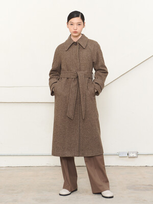 BELTED RAGLAN-SLEEVE SINGLE-BREASTED WOOL COAT - BROWN