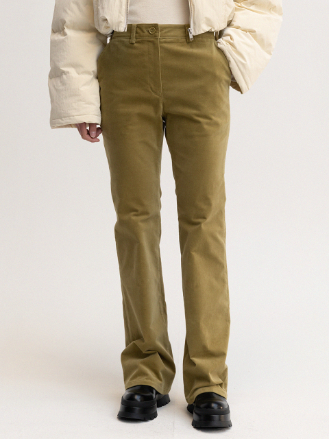 팬츠 - 르 (LE) - velvet texture flared pants (green)