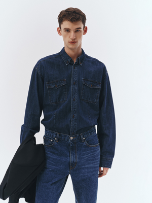 UNISEX CLASSIC DENIM SHIRT MIDNIGHT BLUE_M_UDSH3A205N2
