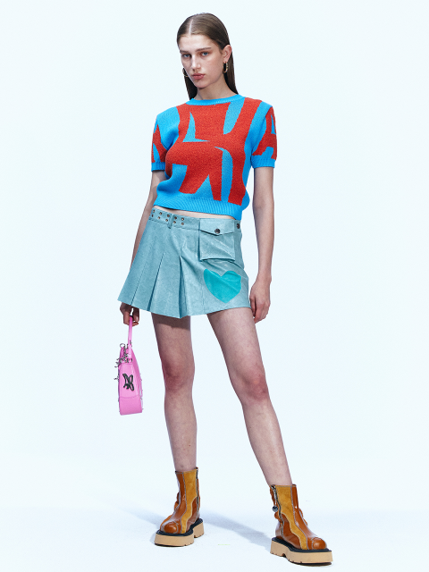 티셔츠 - 앤더슨 벨 포 우먼 (ANDERSSON BELL for WOMEN) - (WOMEN) NEW AB LOGO JACQUARD SHORT SLEEVE KNIT atb893w(BLUE)