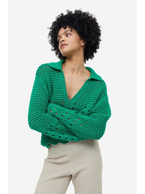 니트 - 에이치엔엠 (H&M) - 포인텔 니트 코튼 스웨터 그린 1139759002
