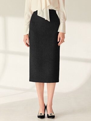 JULIE H-line tweed long skirt (Black)