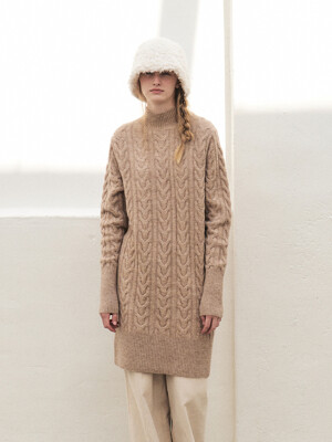 RTF WOOL HALF NECK CABLE KNIT DRESS_2COLORS