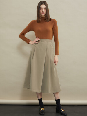 Pintuck A-line long skirt [Beige]