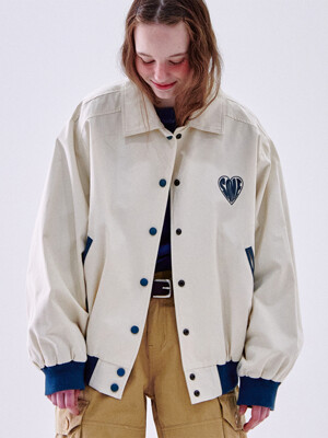 Overfit color combination point SOME logo collar jacket jumper [cream]