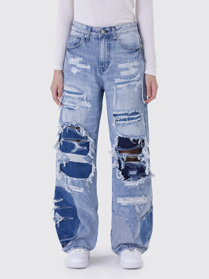 FRAYED PATCHED JEANS_PRINCETON BLUE