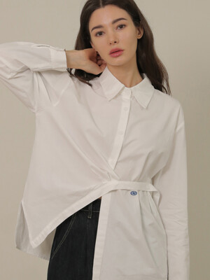 Unbalance Strap Cotton Shirt (White)